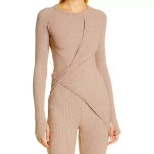 Alix Nyc Vista Rib Twist Front Stretch Long Sleeve Top in Chestnut Size Medium